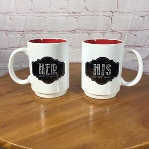 His and Her Better Half Ceramic Handled Mugs NWOT - Set of 2